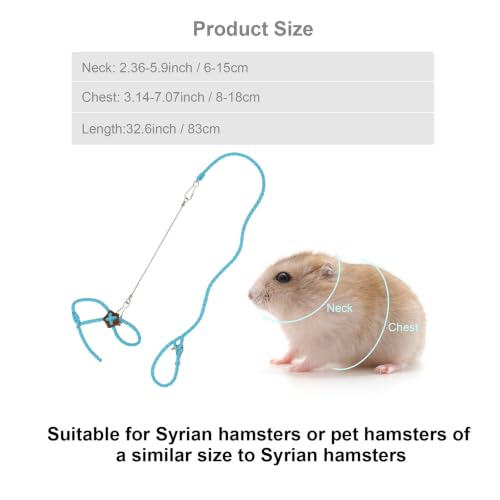 Hypeety Syrian Hamster Leash Harness Set Adjustable Training Walking Lead | Adjustable 3.14-7.07'' chest, 32.60'' lengh, soft nylon leash with finder bells, for hamster/rat/gerbil, easy to put on, blue - color: Nylon Blue 32.7"