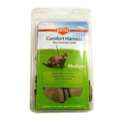 Kaytee Comfort Harness & Stretchy Leash, Medium | Safer walks and healthy exercise. Small-animal leash and harness. Velcro straps, e-z snap buckle, 4-ft harness leash - size: Medium