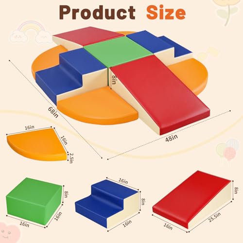 9-Piece Climbing Foam Blocks: Soft PU Leather - Baby Climb and Crawl Activity Blocks - Kids Play Gym Equipment Indoor for Development - style: Classic