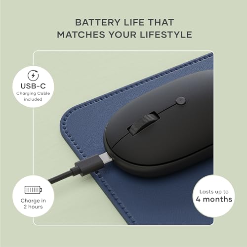 Satechi OntheGo Bluetooth Mouse, Connect Up to 3 Devices, for Laptop, Black | USB-C rechargeable battery, compact & portable, for laptop, computer, tablet - color: Black