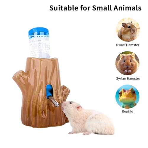 4.27oz(125ML)Stump-Shaped Ceramic Hamster Water Bottle(Brown+Blue) | Leak Proof Small Animal Waterer with Bracket,for Syrian Dwarf Hamster, Mice, Chinchillas - color: Brown+blue