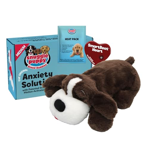 Snuggle Puppy Heartbeat Dog Toy for Puppies, Real-Feel Heartbeat, Calming Sleep Aid and Crate Training Comfort Toy with Heat Pack, Medium Breed Buddies Bully Breed (Pit Bull, Bulldog) - color: Mocha