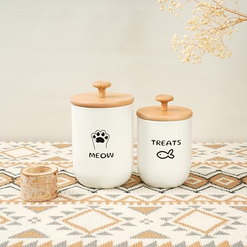 Cat Treat Container with Airtight Lid, Cat Food Oganizer Dry Food, Cat Food Storage Containers, Pet Treats Canister, Cat Treat Jar Set of 2-8.3x4.9 & 7.1x4.3 (White) - color: White
