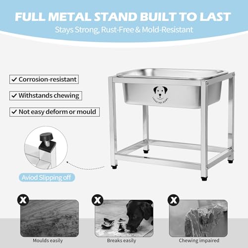 0.85 Gallon Elevated Large Dog Water Bowl, 10.23" Raised Stainless Steel Bowl for Medium Large Breed, Elevated Dog Water Bowl with Full Metal Stand, Easy to Clean and Assemble for Indoor Outdoor - size: 0.85 Gal - Height 10.23"