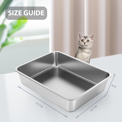 WENBOKMIN Stainless Steel Cat Litter Box - Litter Box for Cats - Easy to Clean, Never Absorbs Odor, Stains, or Rusts - Silver (17.7" L x 13.5" W x 4" H) - size: 17.7" L x 13.5" W x 4" H