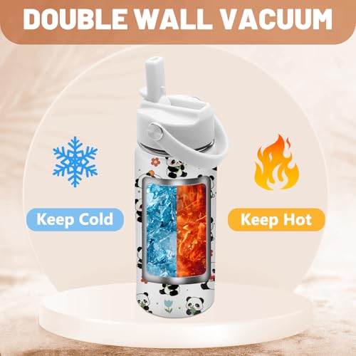Panda Gifts for Girls Boys, 16 oz Water Bottle with Straw Lid, Panda Water Bottle, Stainless Steel Insulated Tumbler, Cute Animals Cups, Birthday Gifts for Animal Lovers - color: Panda