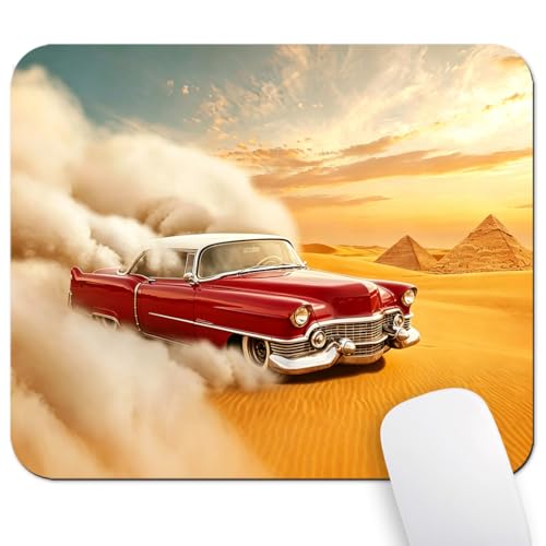 Classic Red Car Golden Desert Mouse Pad, Dusty Cruise Sunset Scene Desk Mat | 9.5"x 7.9", Egyptian Pyramids View Nature Landscape, Cute Smooth & Anti-Slip Mousepad - color: Colorful Design Wknoon-Art 29