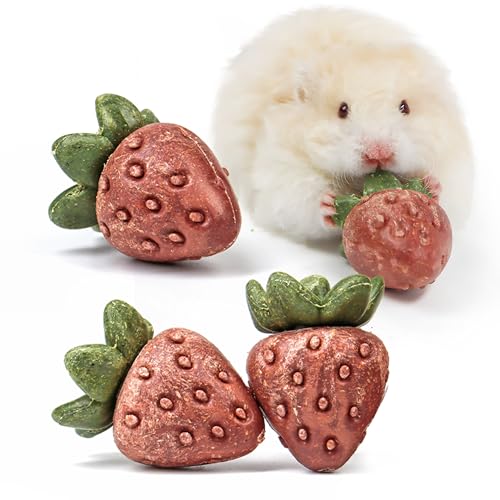 TEEWY Guinea Pig Toys, 4PCS Strawberry Shaped Hamster Toys, Natural Guinea Pig Chew Toys for Teeth Grinding, Hamster Enrichment Toys for Hamster, Gerbil, Chinchilla, Rat - style: 4PCS-Strawberry