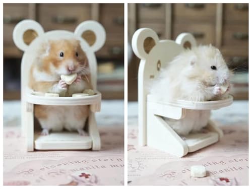 Hamster Chair with Food Bowl Tray- Handmade Wooden Small Animal Cage Accessories Habitat Decor House Photo Props Small Animal Toys for Hamster Mice Rat Hedgehog Rodents (Wood)