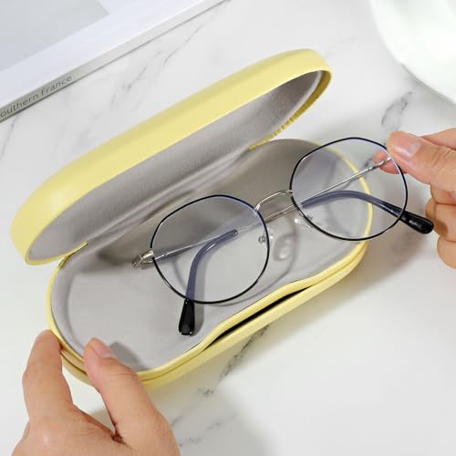 MoKo Double Eyeglass Case,Glasses and contact case 2 in 1 with Mirror | Double Sided Portable Contact Case and Mirror Tweezers Remover,Sunglasses case Container Soak Storage Kit for Women, Yellow - color: Yellow