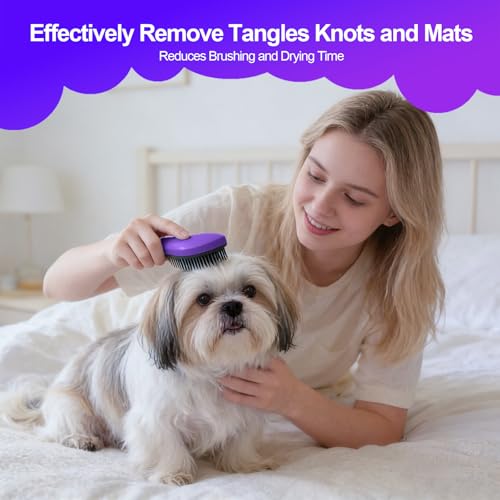 Small Dog Brush, Skin-friendly Soft Bristles (Dark Purple) | Puppy Hair Brush, Massage and Bath Supplies, Pet Grooming Tool for Teddy, Yorkies, Maltese, Shih Tzu, Chihuahua - color: Dark Purple