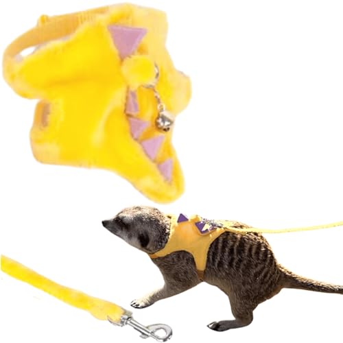 Ferret Harness and Leash Set Small Animals Vest Harness with Safe Bell Dinosaur Shaped Walking Clothes for Baby Rabbit Guinea Pig Teacup Chihuahua Mouse and Other Small Pet (Yellow) - color: Yellow