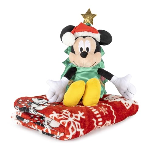 Jay Franco Kids Christmas Hugger Set – 12" Plush Pillow Buddy & 46" x 60" Fleece Throw Blanket, Ultra-Soft Bedding & Travel Set, Holiday Bedroom & Couch Décor, Red - Mickey Mouse - color: Red - Mickey Mouse