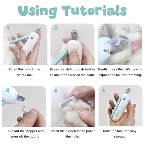 Cat Nail Clipper and Trimmer with 3 Adjustable Safety Levels Trimming Hole, Professional Indoor Kitten Supplies, Puppy Grooming Tools, with Debris Catcher & Hidden Nail File Blue - color: Blue
