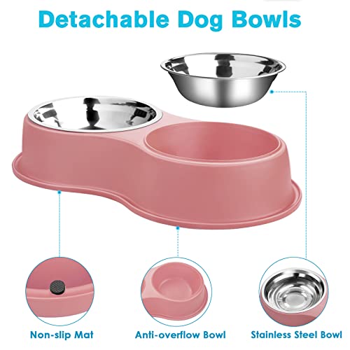 Epetslove Stainless Steel Dog Bowls Double Non-Slip Dog Water and Food Bowl | Pet Feeder Bowls, Dog Dishes, Raised Feeding Design, Double Bowls Set, For Puppies, Medium Dogs and Cats, Outdoor / Indoor - color: 3.Pink, size: Medium-18oz
