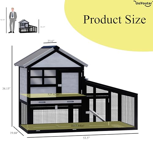 Chicken coop and activity area, dual-level rabbit cage for indoor/outdoor use, accommodates 2-3 chickens. Includes ramp and leak-proof deep-draw tray. Suitable for chicks and rabbits (black) - size: 52.0"L x 20.0"W x 38.0"H