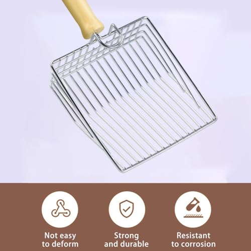 Cat Litter Scoop, Metal Mesh Kitty Litter Scoop, Deep Shovel, Long Handle Scooper for Litters Box(Color:Silver)