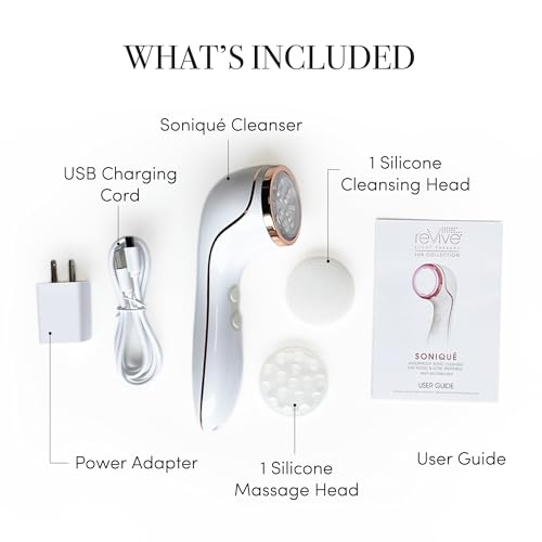 reVive Light Therapy Lux Collection Soniqué Cleanser, Full Size | Sonic Face Cleanser Brush with Medical-Grade Red Light Therapy for Face, Water-Resistant - style: Lux Sonique Cleanser – Full Size