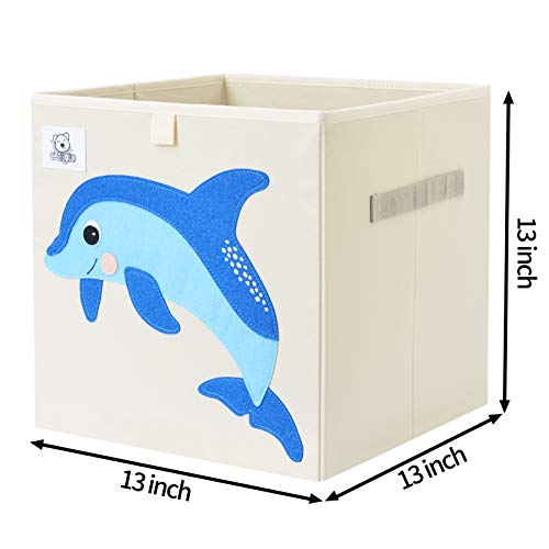 13 Inch Animal Cube Storage Bins, Foldable Fabric Kids Toy Box & Toy Chest | Kids Storage Cubes, Toy Storage Organizer Basket for Toddlers, Boys and Girls, Playroom and Nursery (Dolphine) - color: Dolphine