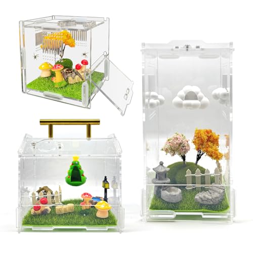 23 Pcs Fairy Garden Miniatures Jumping Spider Enclosure Accessories, Mini Bridge Fence Pond Street Lamps Mushroom Lawn Figurines Garden Decorations for Jumping Spider Habitat