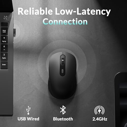 Keychron BM25 Quiet-Click Wireless Mouse, Ergonomic Rechargeable Mice with Tri-Mode, 2.4G/Bluetooth 5.2/Wired, 1000Hz Polling Rate, Adjustable DPI, Programmable for Mac, Windows, Linux - Black - color: Black