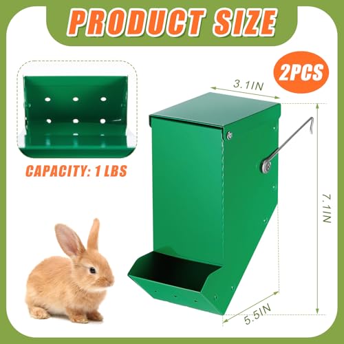 2 Pcs Rabbit Feeder for Cages Small Animal Food Pellet Dispenser with Lid Metal Chicken Grit Oyster Shell Squirrel Feeders Outside(3.2 Inches,Mesh Bottom,Green) - color: Green, size: 3.2 Inches, style: Mesh Bottom