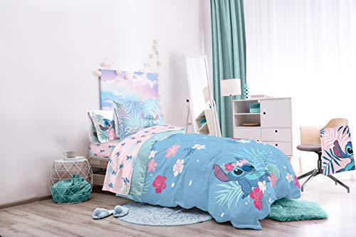 Jay Franco Disney Lilo & Stitch Queen Comforter Set, 7 Piece Bed in a Bag - Reversible with Shams & Sheets - Super Soft Microfiber Kids Bedding, All Season Machine Washable (Official Disney Product) - color: Blue - Lilo & Stitch, size: Queen