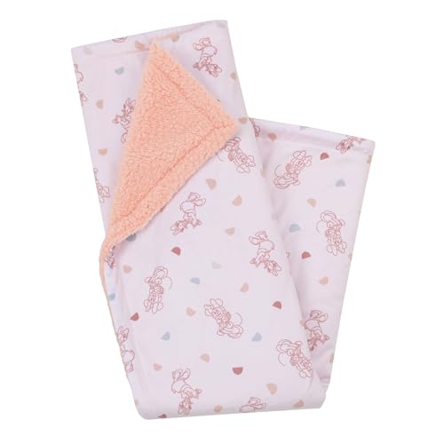 Disney Minnie Mouse White, Light Blue, and Peach Super Soft Sherpa Baby Blanket with Daisy Duck - color: Minnie Mouse White, Light Blue, and Peach