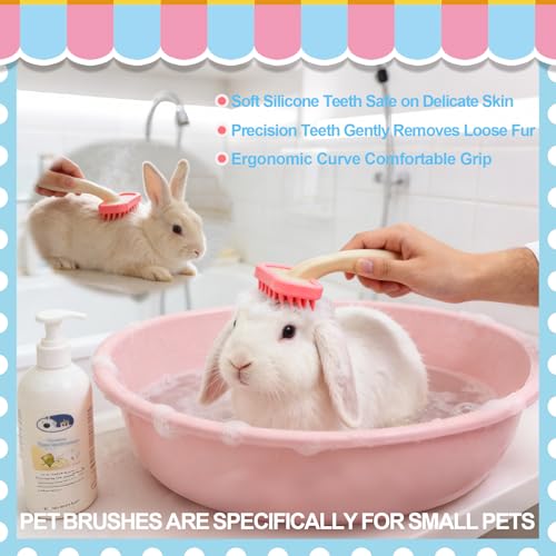 Rabbit Grooming Kit, Rabbit Brush for Shedding with Bunny Nail Clipper, Rabbit Nail Trimmers with Pet Combs for Hamster Guinea Pig Ferret by KALAMANDA - color: Blue