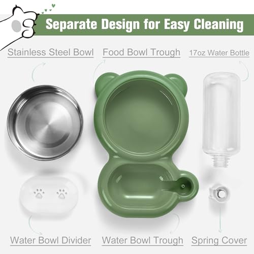 Dog Bowls, Cat Food and Water Bowl Set with Water Dispenser and Stainless Steel Bowl for Cats and Small Dogs - Green - color: Green
