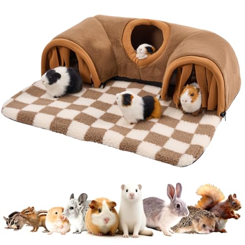 Avont Guinea Pig Tunnel, Small Animal Hideaway Tube Toy | Cozy Plush Tunnel for Guinea Pigs and Small Pets with Non-Slip Bottom and 2-In-1 Design in Large Size Brown - color: Brown, size: Large