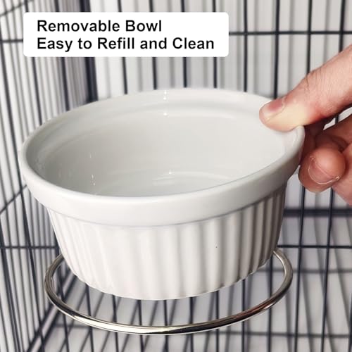 Ceramic Hanging Pet Bowl Bird Cage Feeder | Adjustable Height, No-Tool Installation, Heavy Duty Food & Water Bowl for Rabbits, Guinea Pigs, Kittens, Small Pets