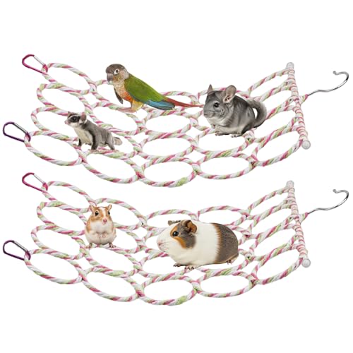 Hypeety Rat Climbing Rope Net Small Pet Hanging Swing for Cage Accessories | Bird hammock, climbing ladder bridge, cage enrichment toys, for rat/guinea pig/sugar glider, with 4 hooks, 20-ring, 2pcs - color: 20-ring