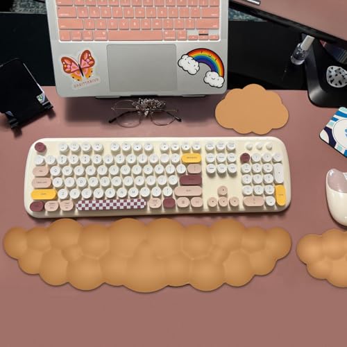 JIKIOU Upgrade Leather Cloud Wrist Rest for Keyboard and Mouse & Cup Pad | Wish Gift-Cute Cloud Shape, Comfortable and don’t Irritate to Skin, Non-Slip PU Base,Soft Memory Foam filled for Pain Relief - color: 10brown