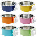 Tfwadmx 6 Pcs Crate Dog Bowl Cat Removable Stainless Steel Food and Water Feeder Hanging Cage Bowls Coop Cup with Cleaning Set for Pet Puppy Bird Rat Guinea Pig Ferret Bunny Rabbit - color: navy,blue,yellow,orange,pink,green (6 PCS)