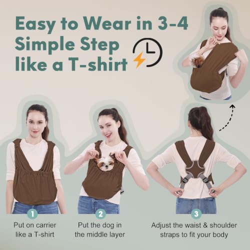 Supet Dog Sling Carrier for Small Pet, Adjustable Hands Free Front Backpack | Reduces Back & Neck Pain, Anti-Anxiety Chest Pouch, Soft Breathable Fabric, Fit Small Dogs, Cats, Puppy, Brown Plus 7-15Lbs - color: Brown, size: Plus