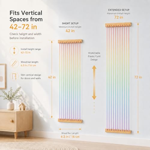 Stuffed Animal Storage Wood Soft Toy Organizer for Kids Room，Cute and Durable Wall or Door Mount Length Adjustable Hanging Stuffed Animal Toy Organizer Shelf for Nursery Play Room Rainbow -Patent - color: Rainbow