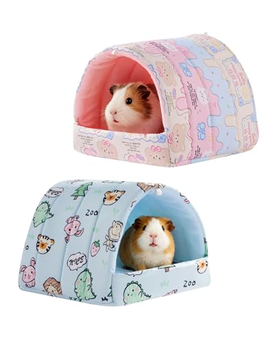 2 PCS Guinea Pig Hideout Guinea Pig House,Washable Hamster House Small Animal Cage Accessories for Mouse Chinchillas Hamsters Hedgehogs Ferrets Bearded Dragons and Rats - color: Pink+Blue, size: 9.4*9.4in