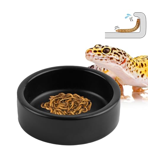 OMEM 2 Pack Black Ceramic Reptile Food and Water Dish Anti Escape Bowl for Bearded Dragons, Lizards, Geckos and Leopards (Large) - size: Large