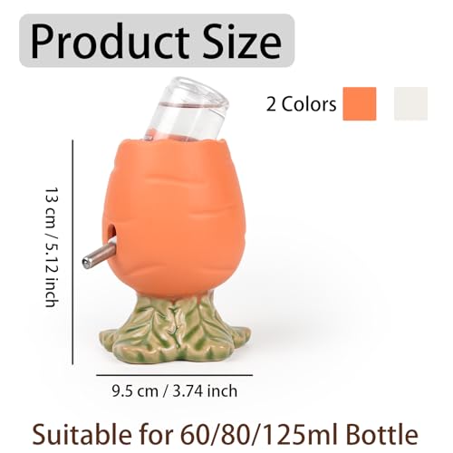 80ML No Drip Ceramic Hamster Water Bottle for Glass Tank, Stable | Cute Carrot Shape Chew Proof Ceramic Water Dispenser, Heavy Duty Stand Holder for Syrian Dwarf Hamster, Mice, Rat - color: Orange