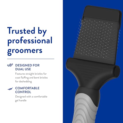 WAHL Professional Animal Double-Sided Flex Slicker Brush for Dogs & Cats (#858478) - Durable Pin Brush for Long-Haired Breeds like Bichon Frises & Collies - Ergonomic Black & Gray Grooming Tool