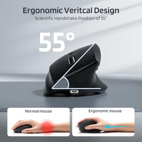 LTC GM051 Wireless Vertical Ergonomic Mouse – 8K DPI Optical, 9 Programmable Buttons (5 Side), Rechargeable 850mAh, Multi-Device Bluetooth/2.4G for Mac, PC, Laptop & Desktop – Black