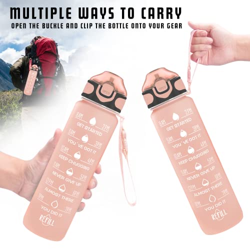 Enerbone 32 oz Water Bottle with Times to Drink and Straw, Motivational Drinking Water Bottles with Carrying Strap, Leakproof BPA & Toxic Free, Ensure You Drink Enough Water for Fitness Gym Outdoor - color: Lotus Matte