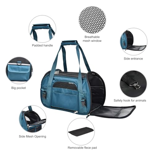 JESPET Soft-Sided Kennel Pet Carrier for Small Dogs, Cats, Puppy, Airline Approved Cat Carriers Dog Carrier Collapsible, Travel Handbag & Car Seat (Teal Blue, 19" L x 10" W x 13" H) - color: Teal Blue, size: 19.0"L x 10.0"W x 13.0"H