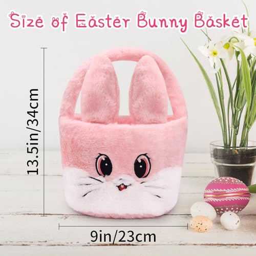Easter Basket for Kids, Easter Baskets with Handle for Easter Eggs Hunting, Easter Basket Cute Pink Bunny Bags, Easter Theme Party Favor Easter Gifts for Girls Boys (Pink)