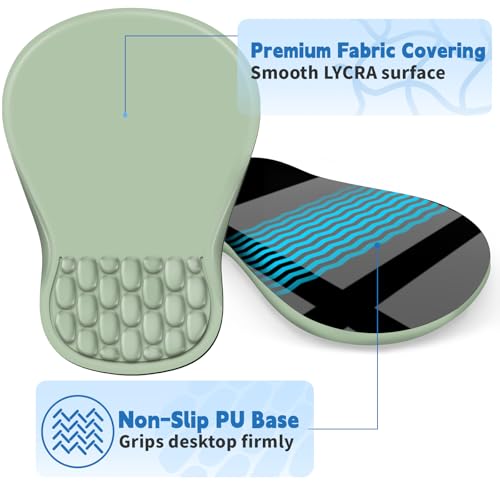 YIWEI Ergonomic Mouse Pad with Wrist Rest for Carpal Tunnel Pain Relief | Memory Foam Wrist Support,Non-Slip Rubber Base, Keyboard Computer Mousepad,Lycra Cloth Surface,Gaming Home Office - color: Green