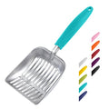 Cat Litter Scoop, Aluminum Alloy Sifter, Kitty Metal Scooper, Deep Shovel, Long Handle, Poop Sifting, Kitten Pooper Lifter, Durable, Heavy Duty, for Litter Box - color: FLAT Aluminum \ #02 Turkish Blue Handle, size: Small