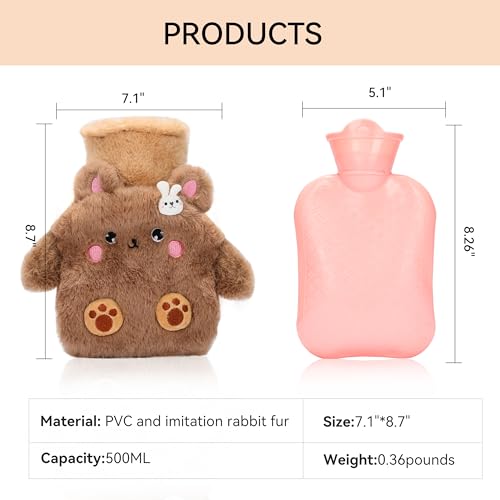 Bear Rubber Hot Water Bottle with Soft Removable Knit Outer Lid, Classic Rubber Hot and Cold Water Bottle with Cute Image Hand Feet Warmer and Shoulder Pain Relief - style: RSD-Hot-Bear