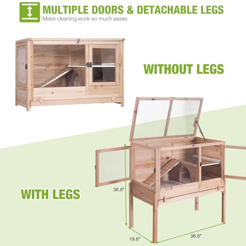 GUTINNEEN Guinea Pig Cages with Anti Chewing Sturdy Plastic Floor and Cool Zinc Plate, Indoor Rabbit Hutch with Hideout and Platform, Elevated Legs Hamster Cage 36.6" L (Nature) - color: Nature