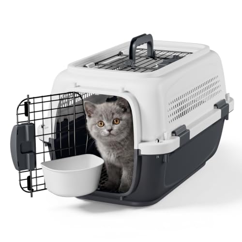 Magshion 18 Inch Hard-Sided Dog Cat Carrier, Grey | Top&Front Door Access, Plastic Dog Kennel for Traveling, Durable Handle, Ventilation, Detachable Pet Bowl, For Pet Up 20 lbs - size: 18"L x 10.5"W x 12"H